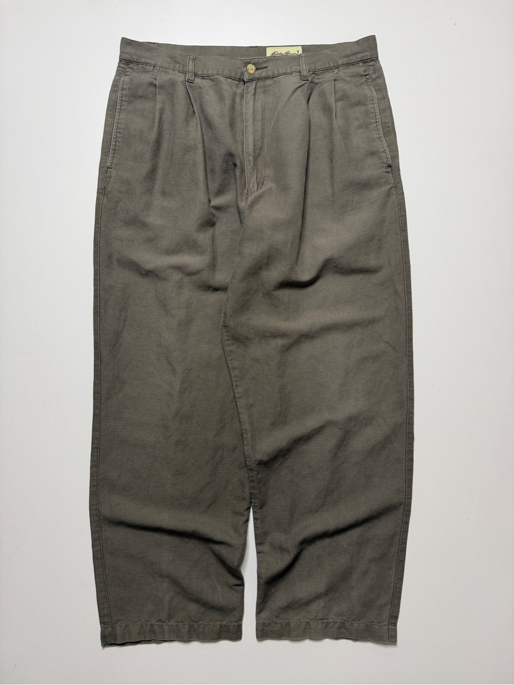 Vintage Eddie Bauer Linen Pleated Chinos Trousers Pants Mens W33 Light Olive 90s